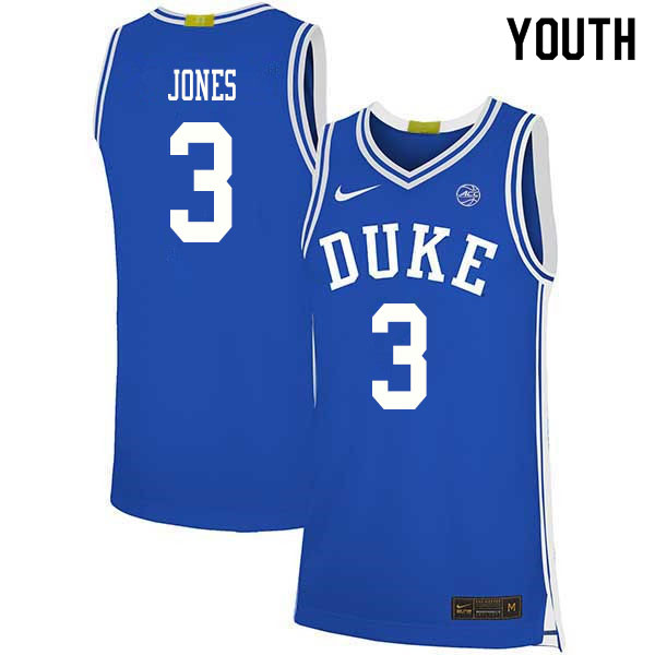 2020 Youth #3 Tre Jones Duke Blue Devils College Basketball Jerseys Sale-Blue